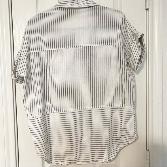 Madewell Flannel courier top XS black and white striped - Picture 2 of 4